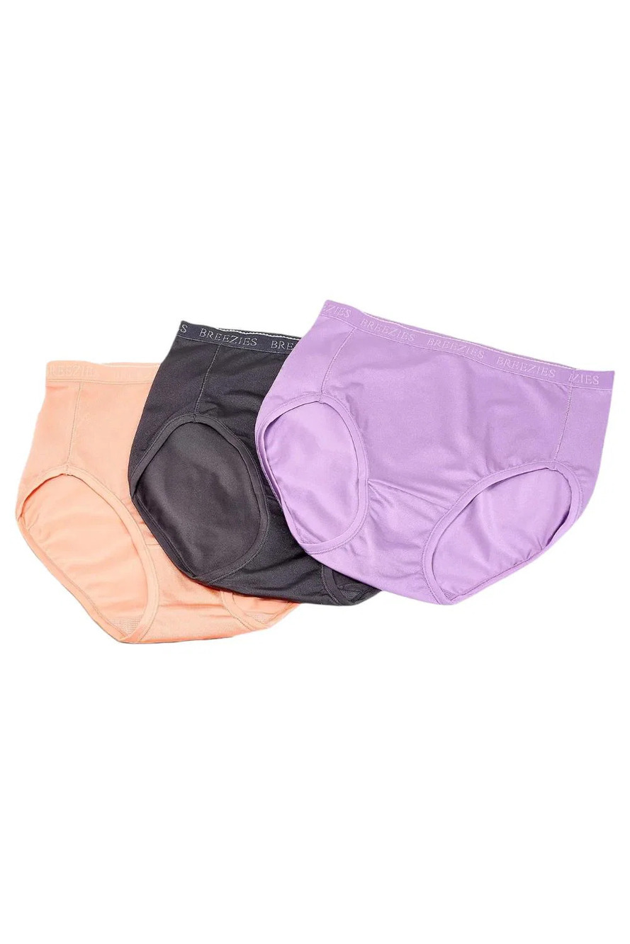 Breezies Women's 3-pack Nylon Microfiber Hi-Cut Panty Purple Iris - Regular